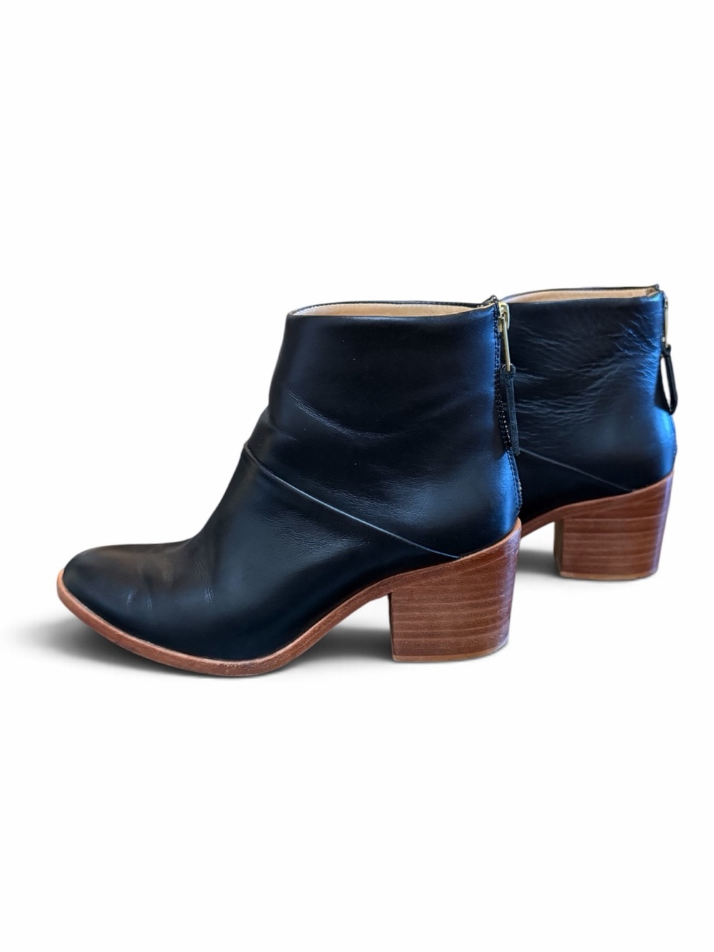 Nisolo Dari Heeled Bootie Black Leather Pointed Toe Zip Comfort Size 6.5
